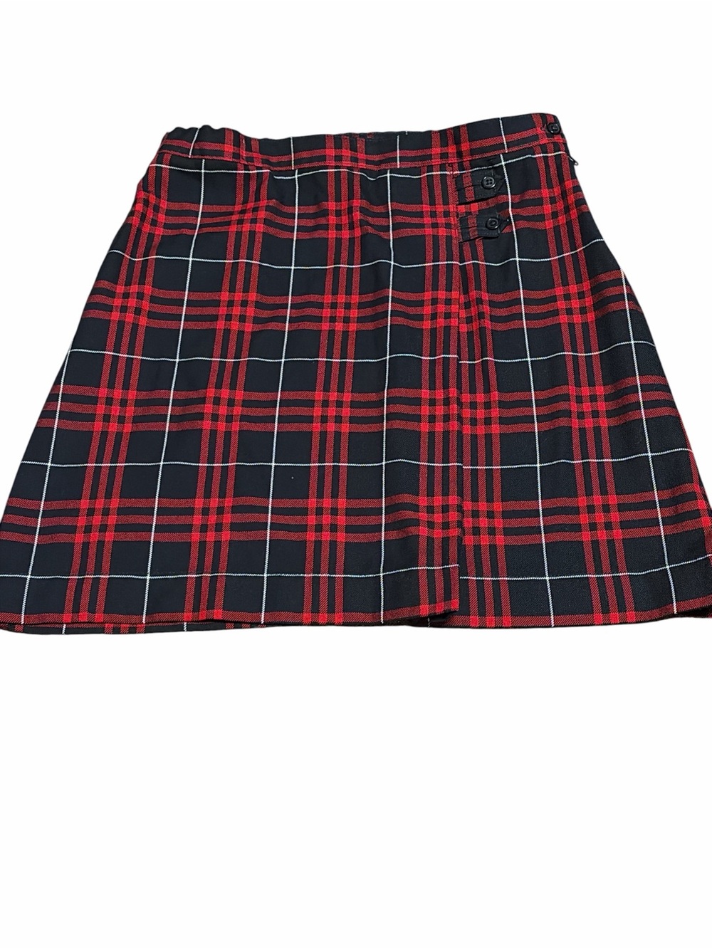 Lands' End Red and Black Plaid Skirt